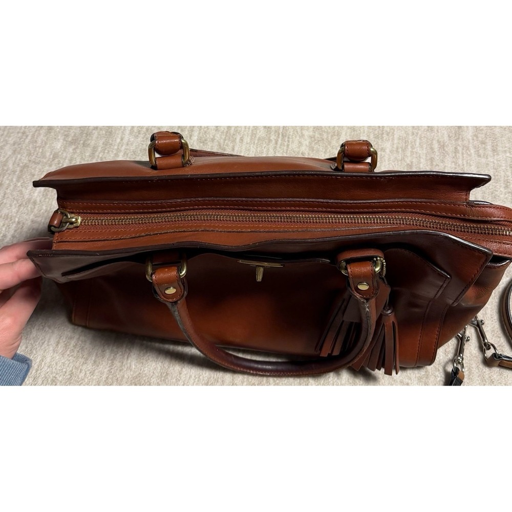 Coach Legacy Leather Tassel Tote Bag Cognac Brown Turnlock Satchel Purse - Picture 9 of 10